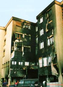 Fire catastrophe by inflammable thermal insulation (polystyrene)