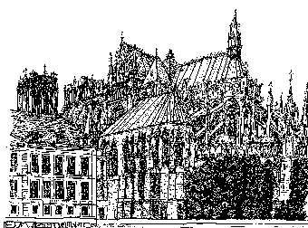 Architektur-Skizze Häuser Kirchen Gebäude Skizze, Sketch Croquis Kathedrale Reims Cathedrale 85