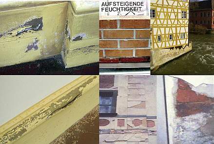 Ascending dampness, rising damp, potassium silicate waterglass coating paint damage, strengthening