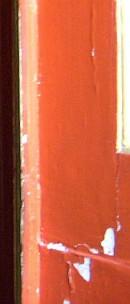 Kinaslott Drottningholm: Im roten Kabinett - wie das gelbe nach Stichen von William Chambers' Design of Chinese Buildings, London 1757, gestaltet,
ebenfalls gravierende Malschichtablösungen