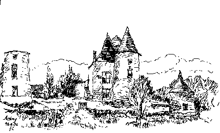 Mittelalter-Architektur-Skizze Croquis Château medieval moyen age du Beaujolais Burg Arginy