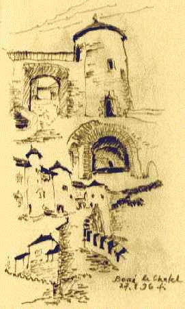 Architecural Sketch Dessin Croquis de architecture Architekturskizze Château du Beaujolais Burg / Berzé le Chatel