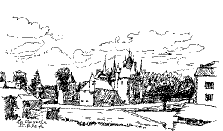 Reiseskizze Architekturskizze Château du Beaujolais Burg La Clayette