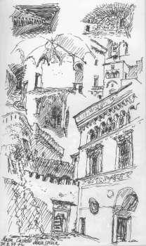 Architekturskizze - Architectural Sketch Drawing - Croquis architecturaux - Dibujo arquitectónico Skizze Schloß Castello Malaspina