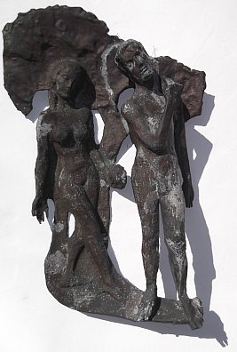 Roland von Bohr: Adam und Eva, getriebenes Kupferblech, Detail