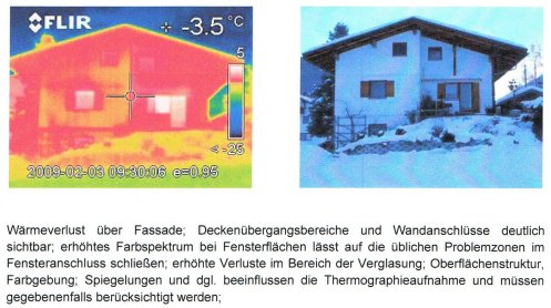 Gebäude-Thermographie FLIR Wärmebild-Kamera-Aufnahme Haus Fassade in Tirol Österreich