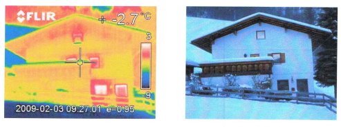 Gebäudethermographie Temperaturaufnahme FLIR Wärmebildaufnahme Hausfassade in Tirol