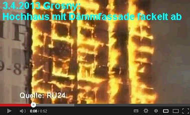 Grosny Dämmstoffbrand Fassade Luxus-Wolkenkratzer Olymp / Depardieu-Hochhaus
